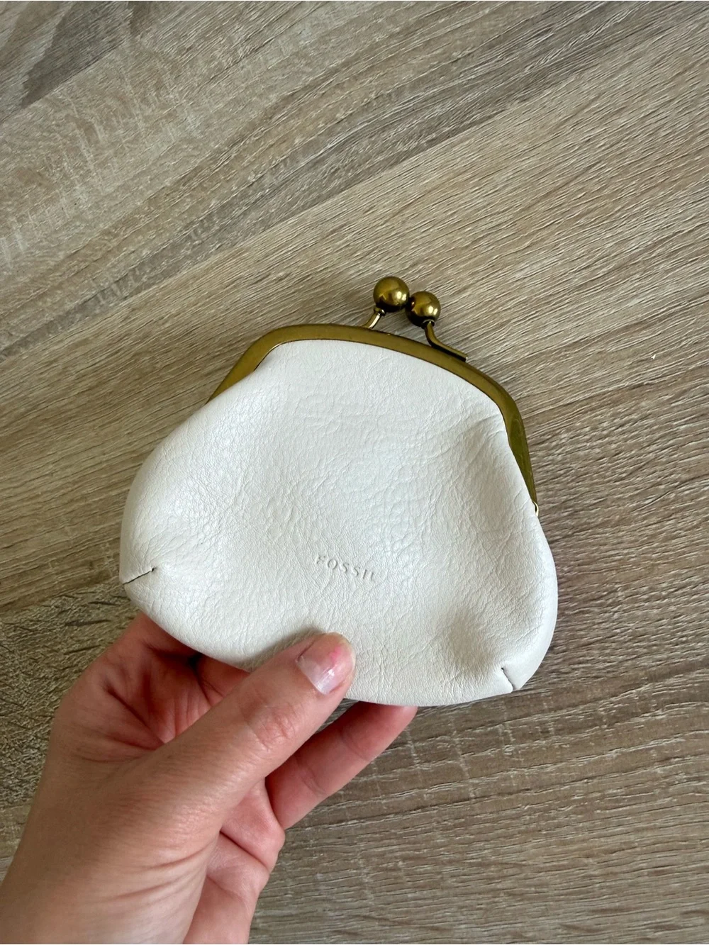 Fossil mini coin pouch/wallet multicolor leather brass kiss-lock